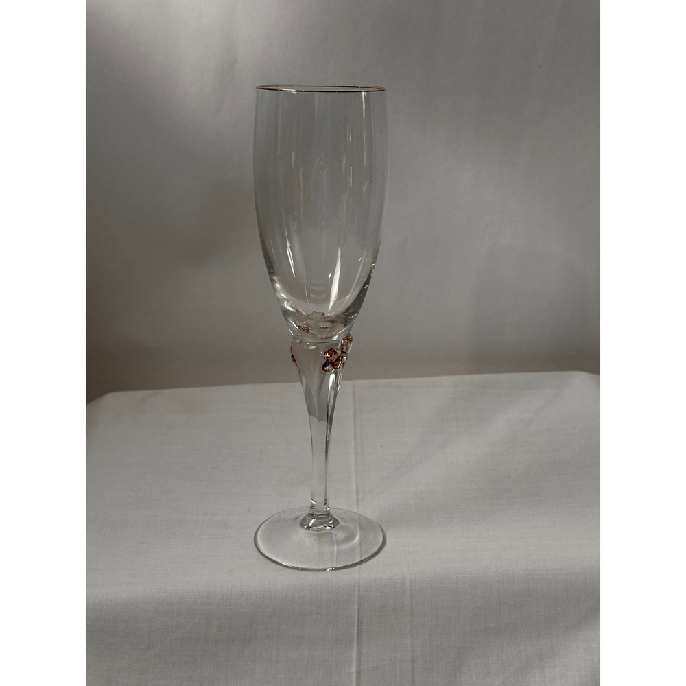 Gorham Joy Champagne Flute Frosted Leaves Gold Berries Crystal 9‎ inch Stemware